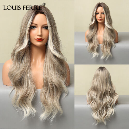 Ombre Ash Blonde White Highlights Hair Wigs Body Wave Wig for Women Party  Daily | eBay