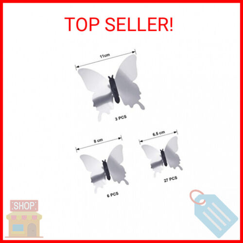 48 Pieces Butterfly Wall Decor DIY Mirror 3D Butterfly Stickers Removable Butter - Picture 2 of 2
