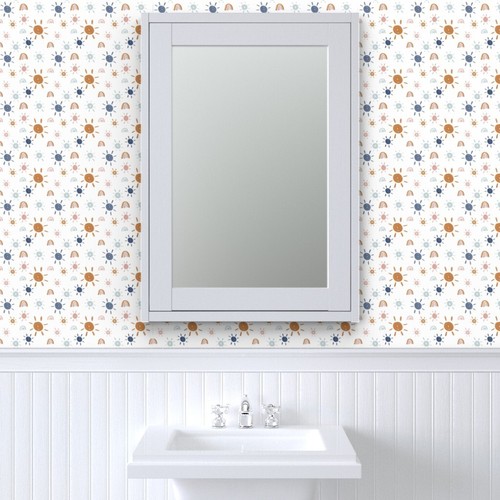 Peel-and-Stick Removable Wallpaper Golden Sun Earth Tones Blue