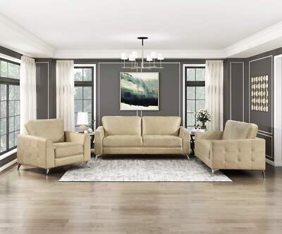 Elegant Modern Style 3Pc Sofa Set Sand Hued Polished Microfiber Upholstery Sofa
