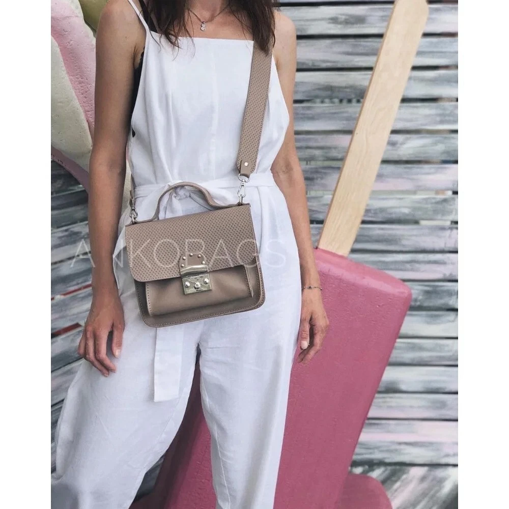 COACH Borsa donna a tracolla VERA pelle beige borsetta marrone chiaro tracolla