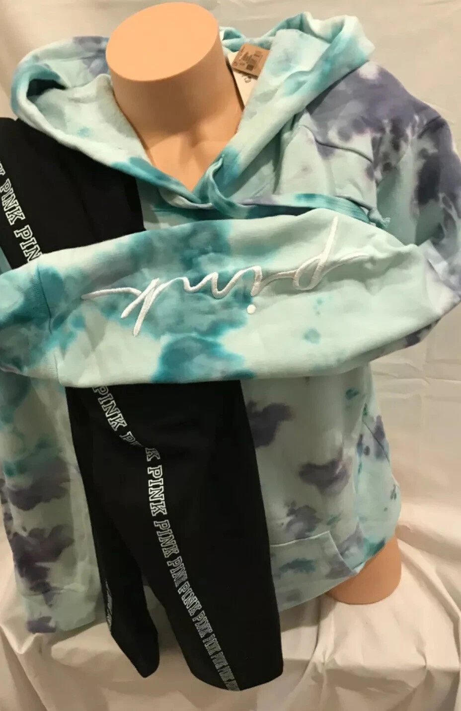 UNDERCOVER Victorias Secret rosa campus pullover felpa con cappuccio e leggings SET 2 PEZZI M XXL NUOVO CON ETICHETTE Tiedye