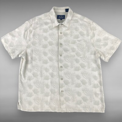 Nat Nast Shirt Mens Large Silk Blend White Floral Short Sleeve Button Up Casual