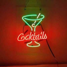 Cocktails Martini Glass Green Acrylic 14" Neon Sign Lamp Light Beer Decor AA