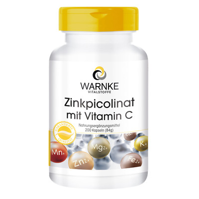 Zinkpicolinat mit Vitamin C - 200 Kapseln mit 15 mg Zink - für 200 Tage | Warnke
