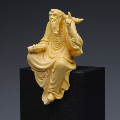 China Boxwood wood Hand-Carved Laozi Lao-tzu Li Er Buddhism Dharma