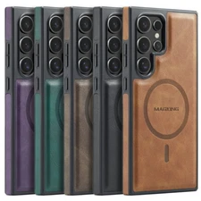 For Samsung S23 Ultra S24 Plus Leather Shockproof Case w/ MagSafe Magnetic Cover