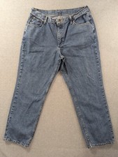 Vintage Wrangler Jeans Womens Size 16 Blue Relaxed Tapered Made in USA Whiskers