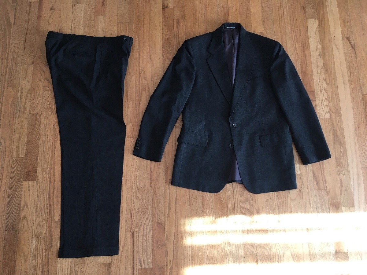 Tom James Hand Tailored Suit 42 Regular 34x30 Gray Blue Pinstripe