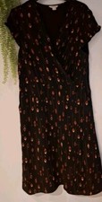 Monsoon Art Deco Print Knee Length Dress 14 Wrap Top Pockets Side Zip Vgc L39.5"