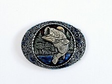 Indiana Metal Craft Belt Buckle Jumping Largemouth Bass Fish Embossed 1982 Vtg