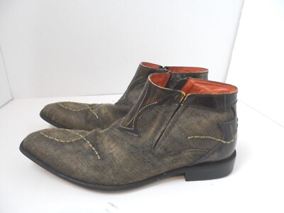 Robert Wayne Brown Denim Cowboy Boots Men's Shoes Square