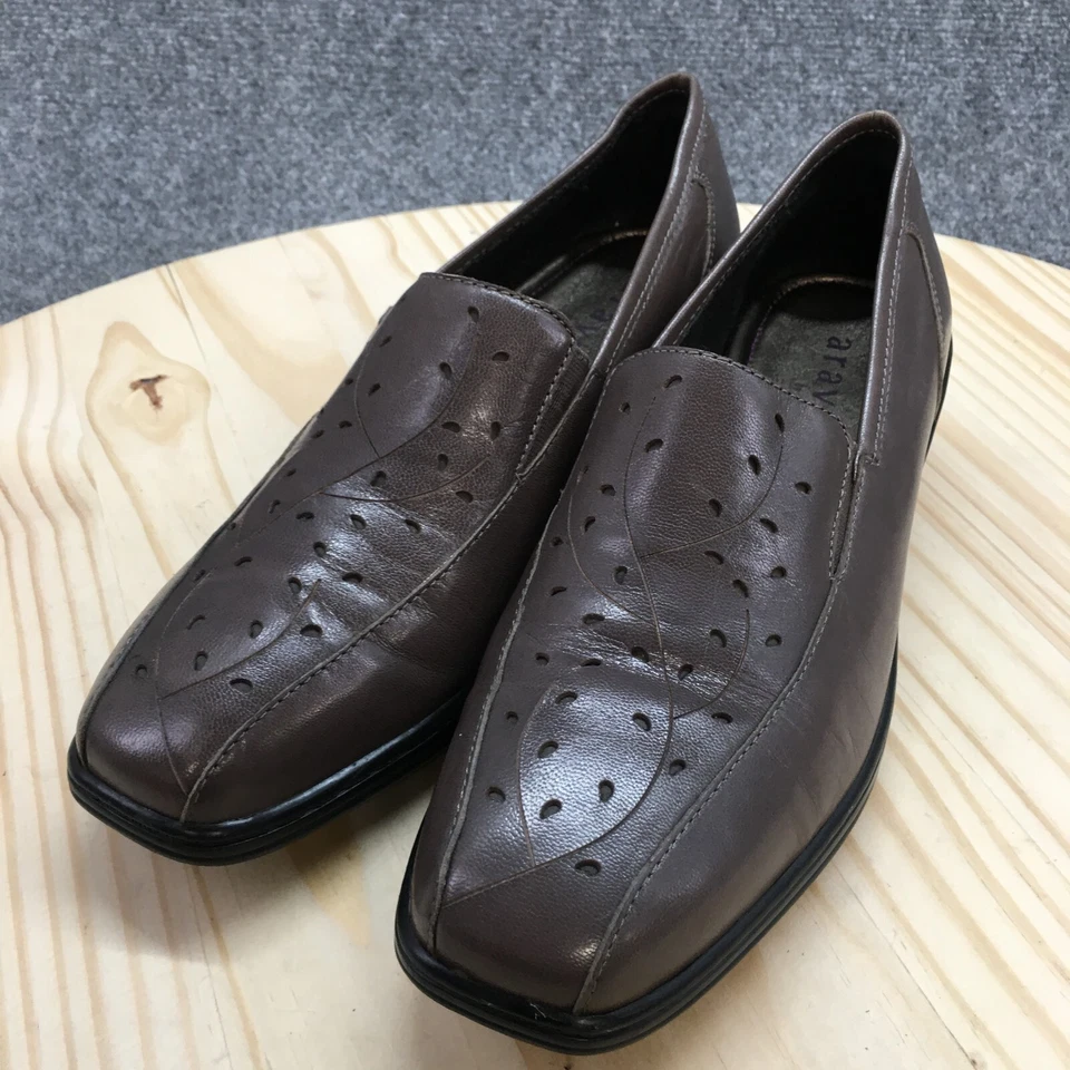 Aravon Zapatos Mujer 9.5 B Kiley Mocasines Sin Cordones Cuero Marrón Puntera Cuadrada Baja Foto 3 de 4