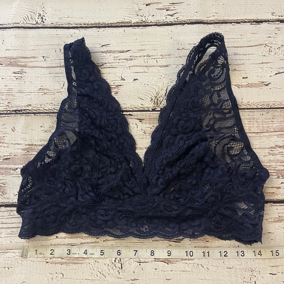 Lily of France Sheer Navy Blue Floral Lace Plunge Bralette Size XL Women’s - Image 2 of 4