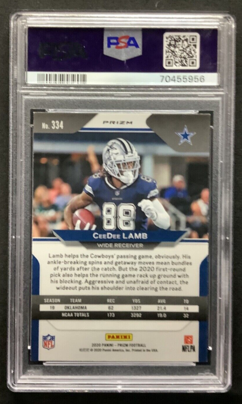 2020 Panini Prizm 334 CeeDee Lamb ORANGE DISCO Cowboys RC Rookie PSA 10 Gem Mint view 3