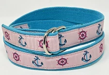 Douglas Paquette Belt L Providence RI 2003 Turquoise Canvas Nautical D Ring