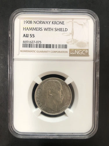 NORWAY 1 Krone 1908 Hammers with Shield NGC AU 55