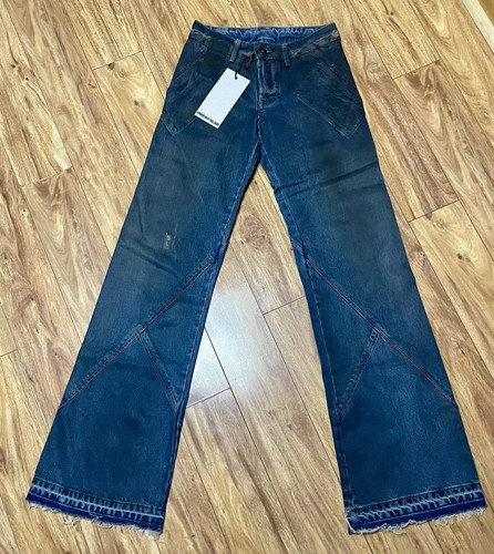 Rick Owen's Lab Jeans Fem Slab Button Fly Flare Dark Distress Wax Denim  Size 24 | eBay