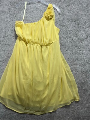 Target Merona Dress Women's XL Yellow One Shoulder Flower Electric Waist Midi