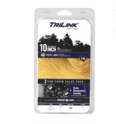2 Pack TRILINK S40 Chain 10'' Saw Chain .050 3/8''LP 5/32'' File Size Brand New