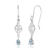 Celtic Trinity Knot Teardrop Blue Topaz Dangle Drop Earrings in Sterling Silver