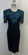 Vintage Stenay 100 Silk Beaded And Sequined Cocktail Dress Keyhole Back Sz 8