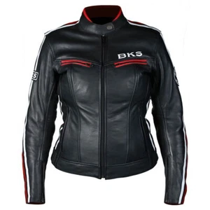 BKS Retro Leather Ladies GBR Motorcycle Jacket Black Red Beige