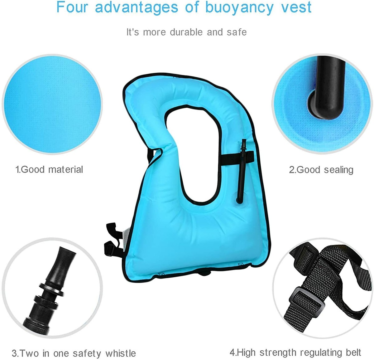 Swimming Vest Inflatable Snorkel Vest For Adult Inflatable Life Jacket Ultra Portable Unisex Snorkeling Float Mouth Blowing Safety Survival