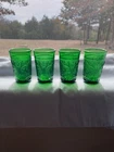 4 Forest Green Sandwich Glass Small 3 1/2 inch Tumbler -  Vintage Anchor Hocking