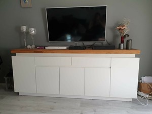 Sideboard In Weiss Mit Holzplatte Eiche Massiv Und Led Beleuchtung Ebay