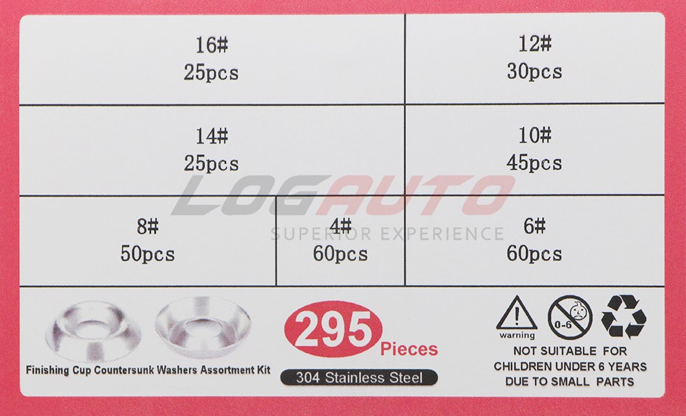 295Pcs Finishing Washer Countersunk Set Cup Washers Kit Stainless Steel 4#-16#