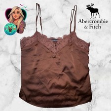 Abercrombie Fitch Brown Lace Trim Satin Cami Tank Top Womens XS Babydoll Y2K