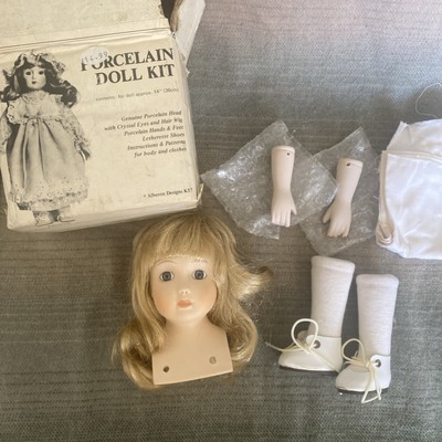 Vintage Alberon Design Porzellan Baby Puppe Set - Kopf Hände Füße & Stoff 