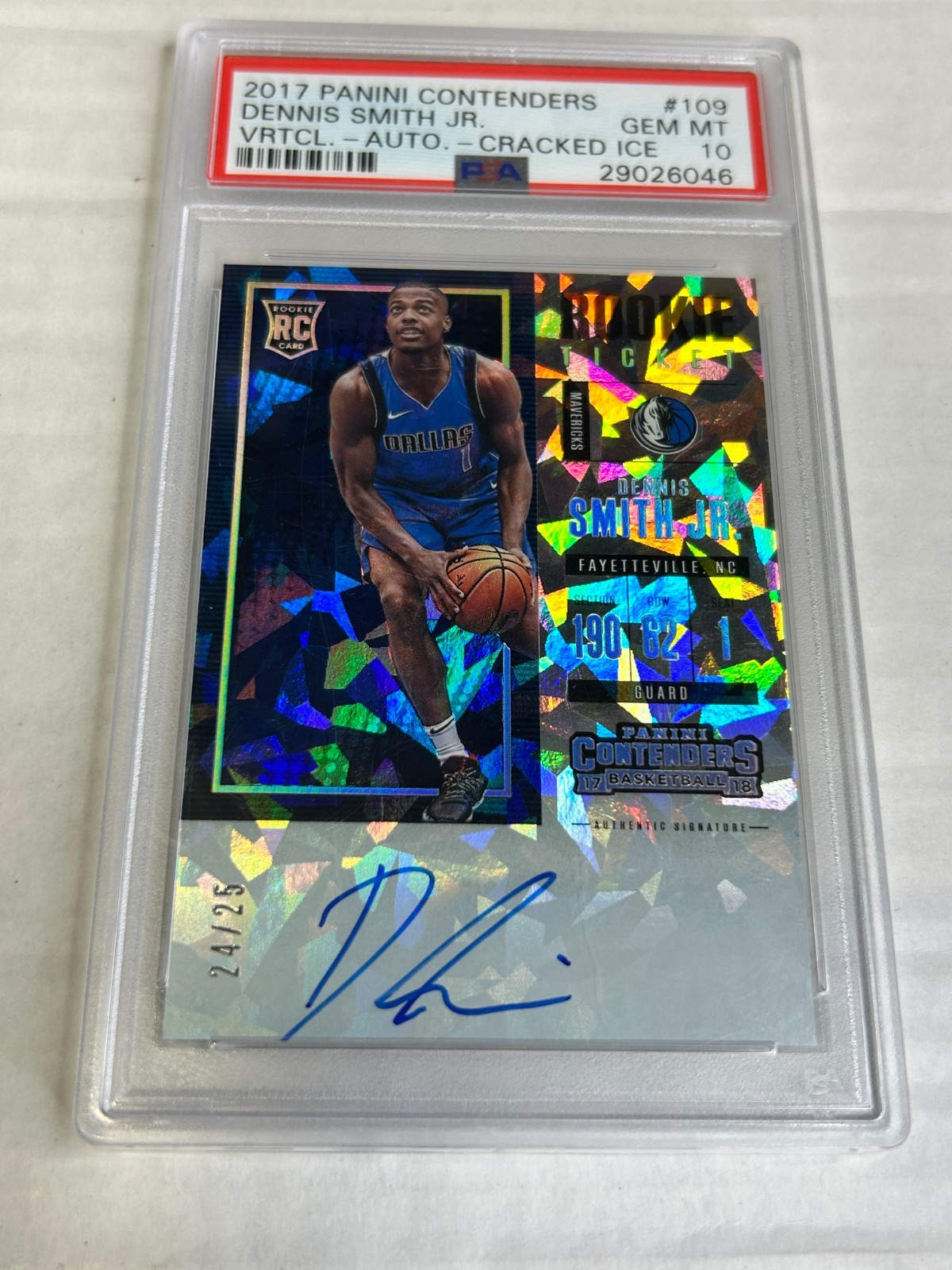 2017-18 Contenders Dennis Smith Jr 24/25 Cracked Ice Rookie Auto PSA 10 E6