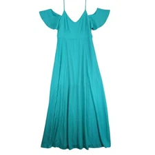 Davi & Dani Sz L Flutter Sleeve Teal Maxi Babydoll Dress HoCo Beachy Sleeveless