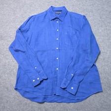 Vilebrequin Shirt Mens XL Blue Linen Long Sleeve Button Up Pocket Turtle Casual
