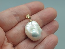 9ct Gold Large Baroque Pearl Pendant 9K 375 Yellow Gold Bail Fireball Pearl
