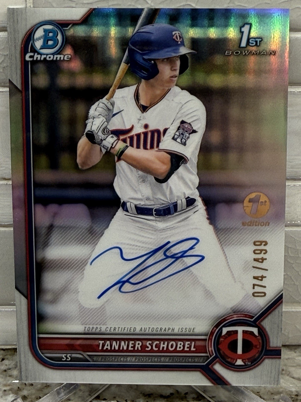 2022 Bowman Chrome 1st Draft Tanner Schobel Refractor Auto /499 #CDA-TSL Twins