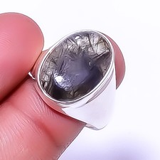 Black Rutilated Quartz - Srilanka Gemstone 925 Sterling Silver Ring s.8.5 A36