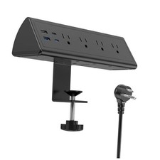 Desk Clamp Power Strip USB C,Office Furniture Nightstand Edge Mount 6 FT Black