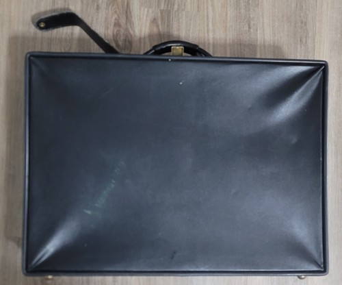 Vtg Hartmann 26” Black Belted Leather Suitcase Luggage Carry-On Read Description