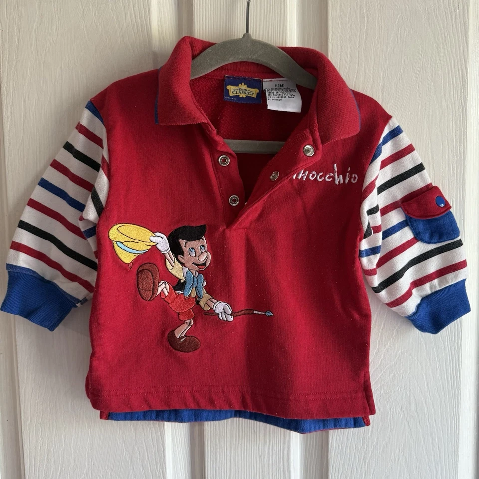 Vintage Pinocchio Polo Shirt 12 Month Disney Classic, Baby Toddler Character Red - Image 2 of 4