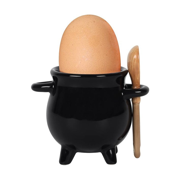 Cauldron Egg Cup with Broom Spoon. Wiccan Pagan Kitchen Decor