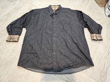 Burberry London Mens Black Nova Check Trim Cotton Button Down Shirt XXL