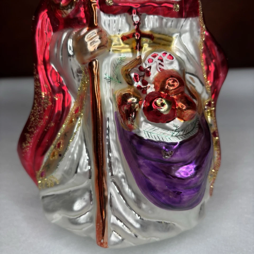 Christopher Radko Santa el Obispo Ornamento Rojo Vidrio Soplado a Mano 1995 Foto 4 de 4