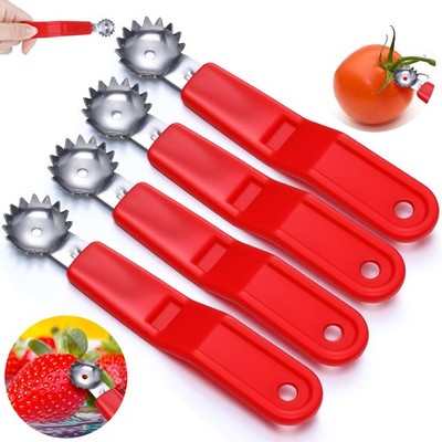 LemonRoad 4 Pcs Tomato Corer Tool Strawberry Huller Stem Remover Red 