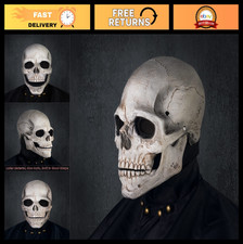Creepy Full Head Skull Mask with Movable Jaw - Realistic Latex Halloween Costume