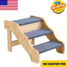 3-Step Wooden Pet Stairs, Durable Dog Steps for Beds, Sofas, and Cars