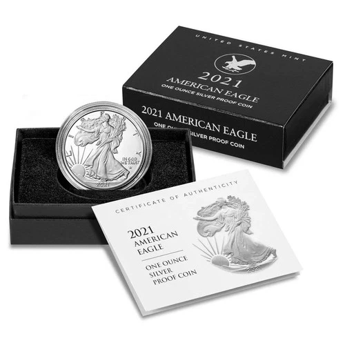 2021-W $1 1-oz T-2 Proof American Silver Eagle w/ Box, OGP &COA