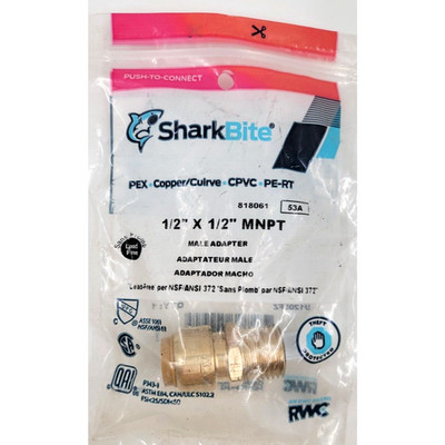 SharkBite U120LFZ Push To Connect Male Adapter 1/2'' x 1/2'' MNPT
